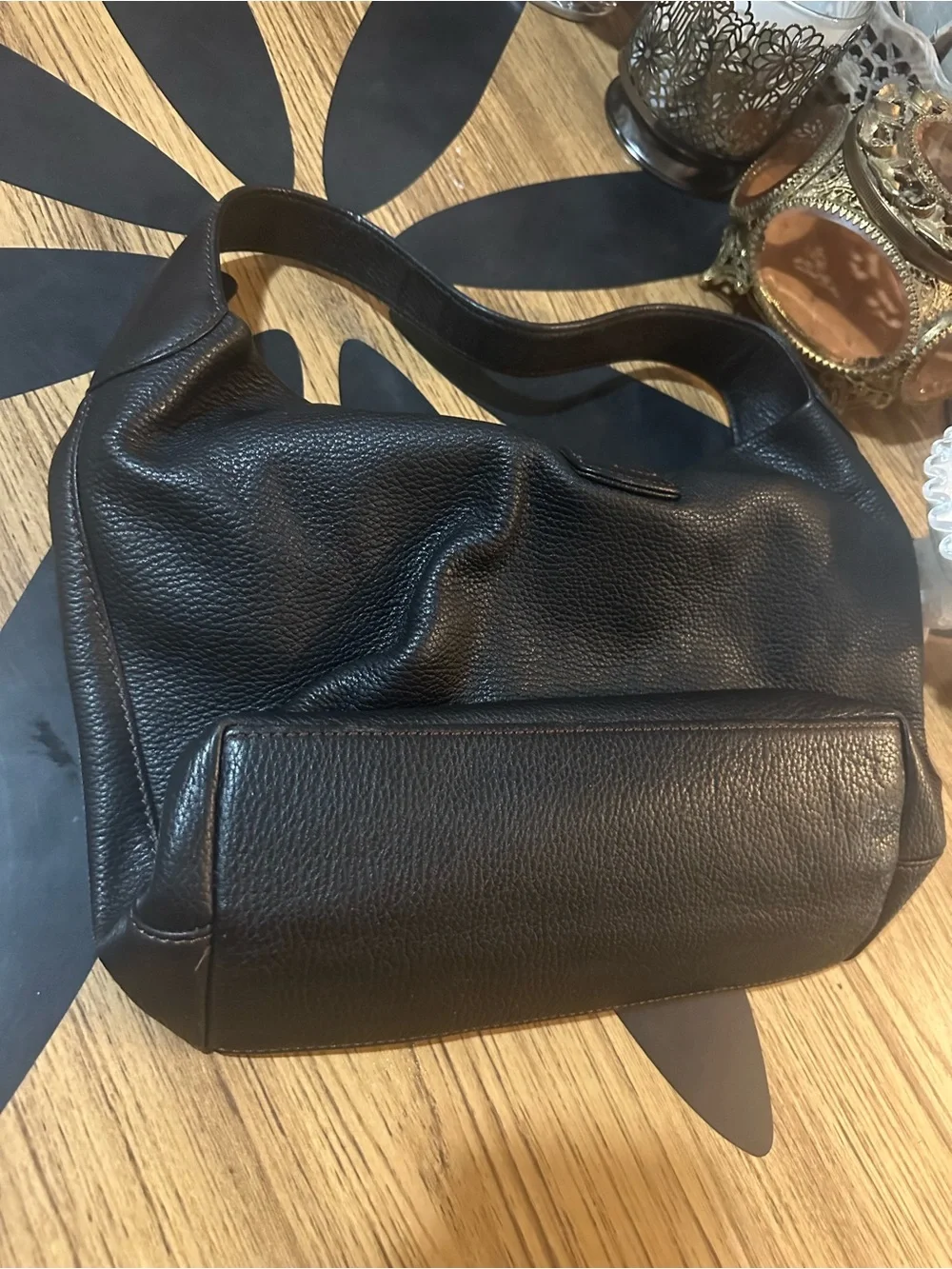 Vintage Dooney and bourke Black Leather Hobo Bag with Silver Hardware